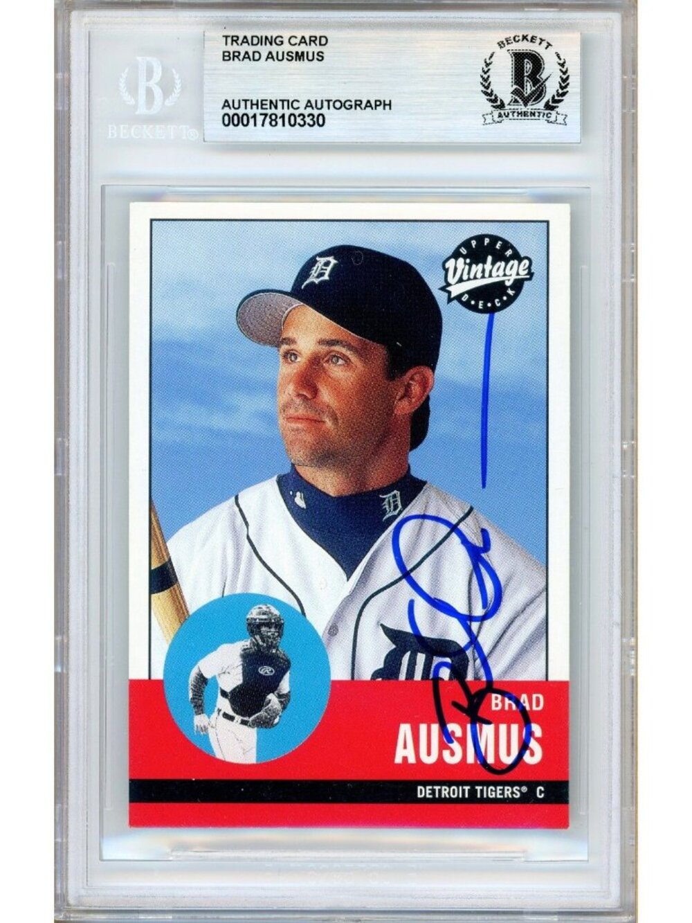 Brad Ausmus Signed 2001 Upper Deck Vintage #117 Tigers Beckett BAS Slabbed Auto